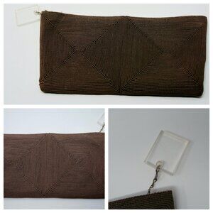 Vintage 1940's Brown Corde Purse Clutch with Lucite Zipper Pull